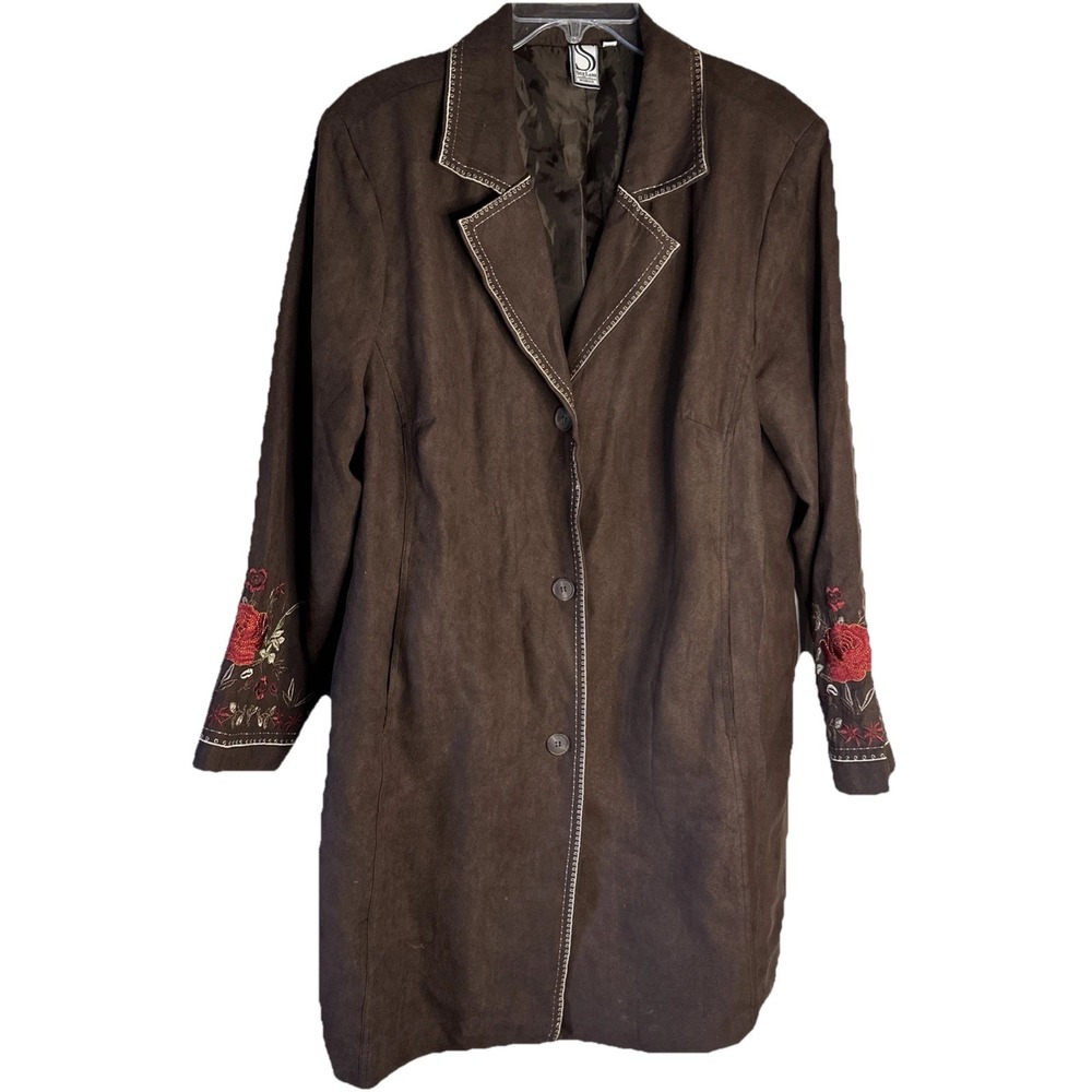 Silkland‎ Collection Brown Faux Suede Embroidered Jacket J Was Vibes Sz 1X